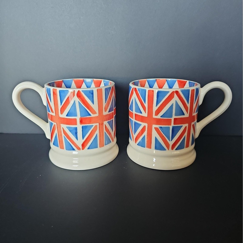 Emma Bridgewater Union Jack 1/2 Pint Mugs Set of 2 British Flag England Pottery